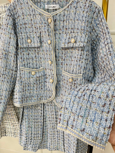 Vintage Tweed Jacket With Pleated Mini Skirts